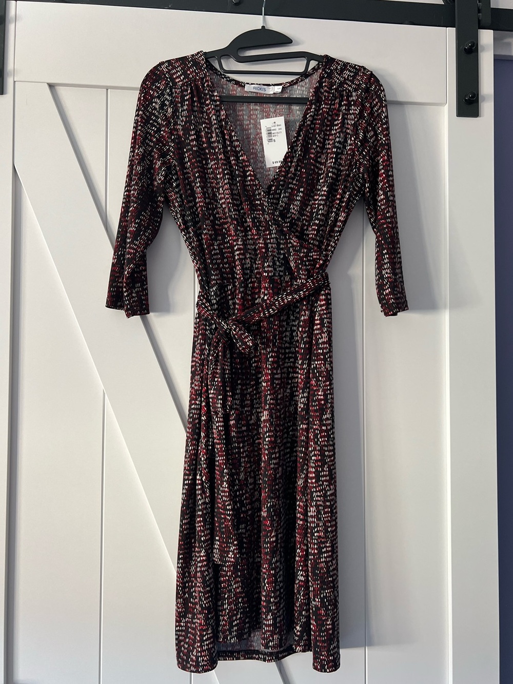 Ricki's Burgundy, Black & Cream Patterned Wrap Midi Dress